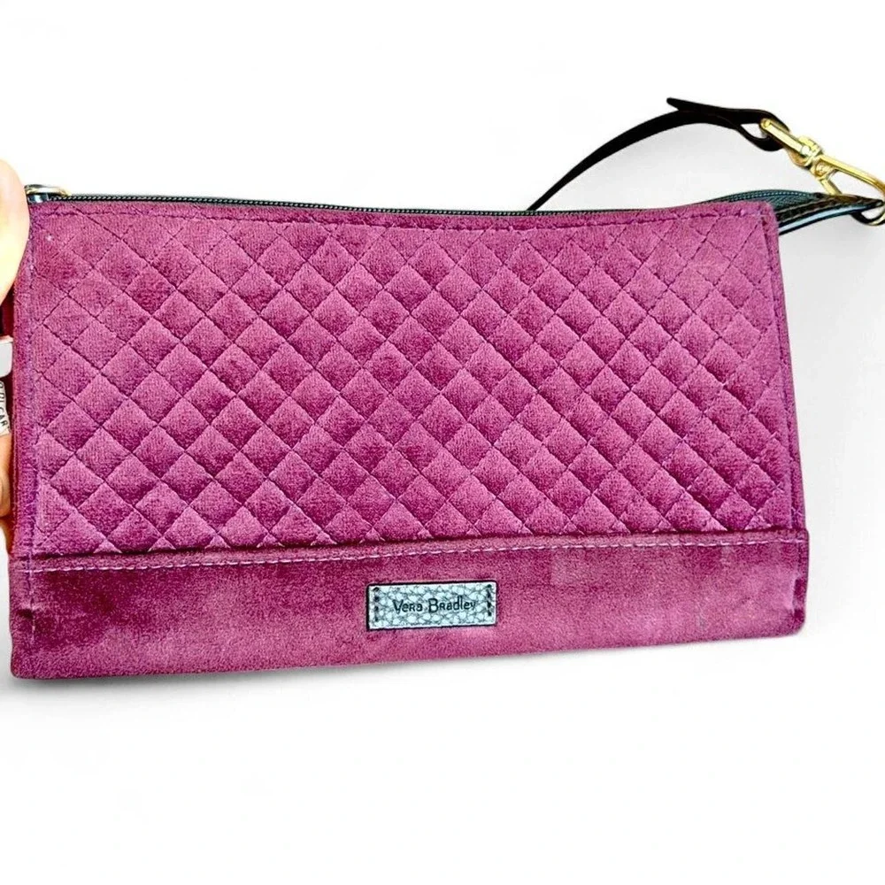 Vera Bradley Plum Velvet Convertible Shoulder Bag Wallet Foxwood Lining Quilted